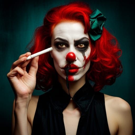 Post-Apocalyptic Clown Girl Smoking: Photorealistic Art