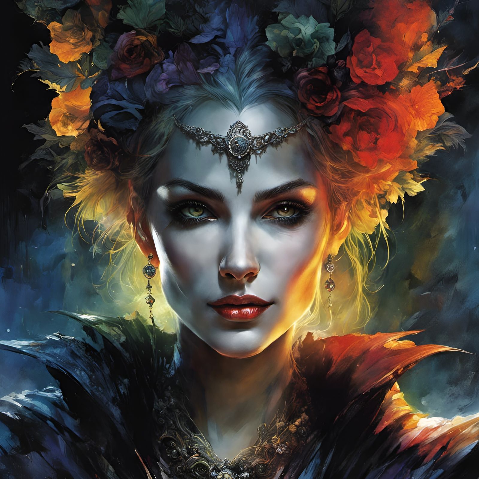 Rainbow Witch Vampire Grinning at Night