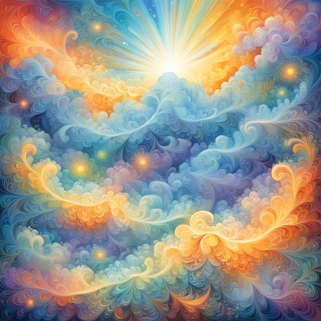 Divine Sunshine Through Clouds in Expressionist Style