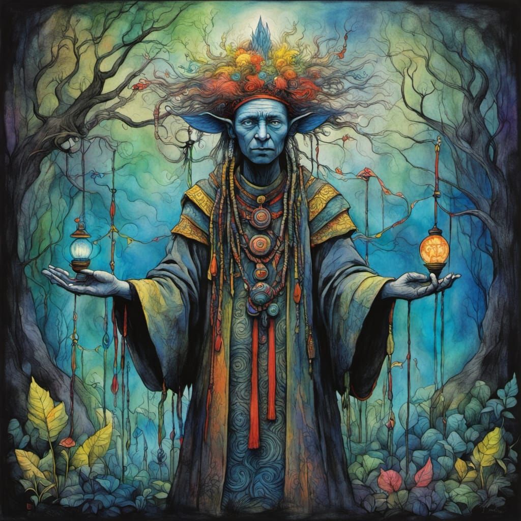 Shaman Releasing Kinetic Energy in Mystical Garden