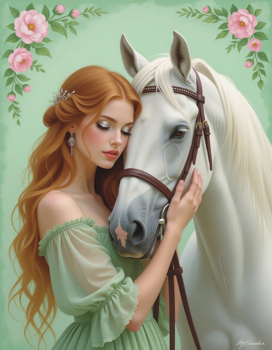 Ethereal Woman and Horse in Impressionist Style