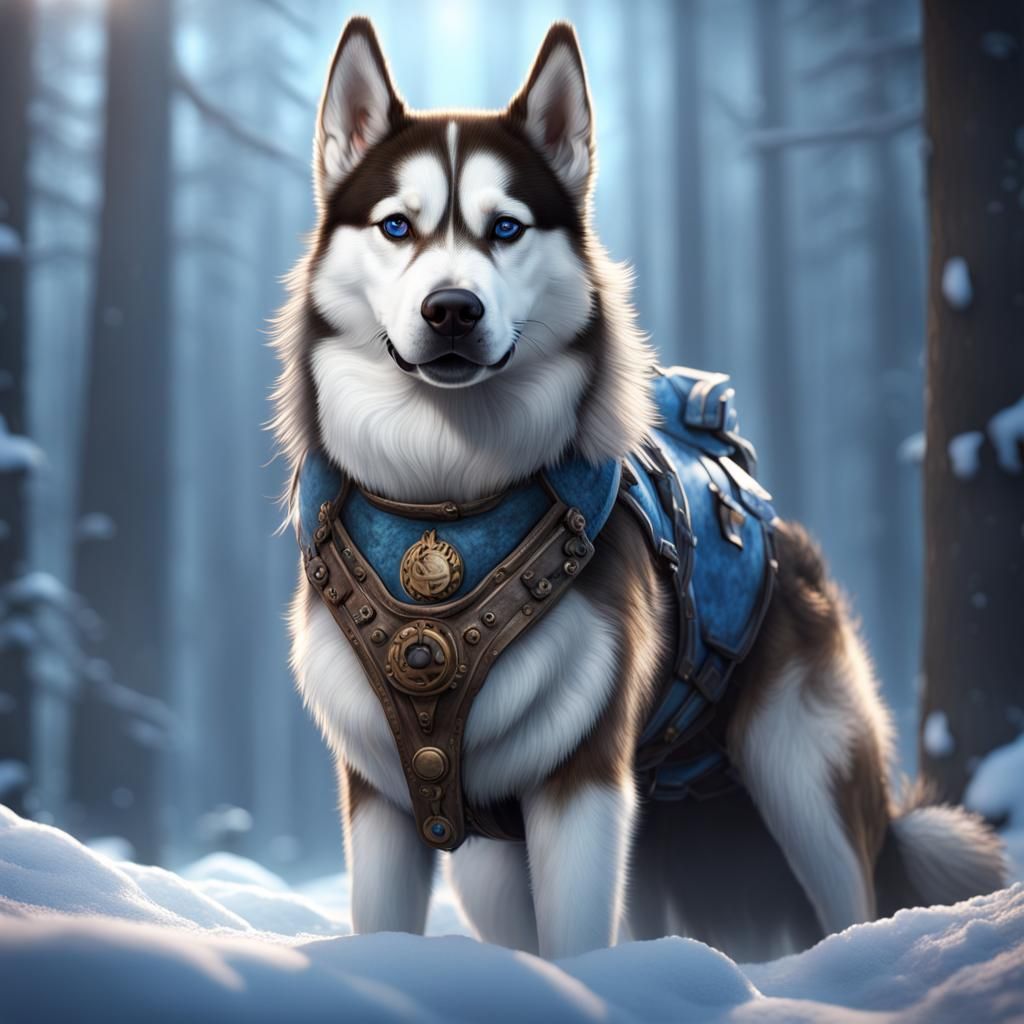 Finland Dog with Husky Cool, Detailed Digital Painting