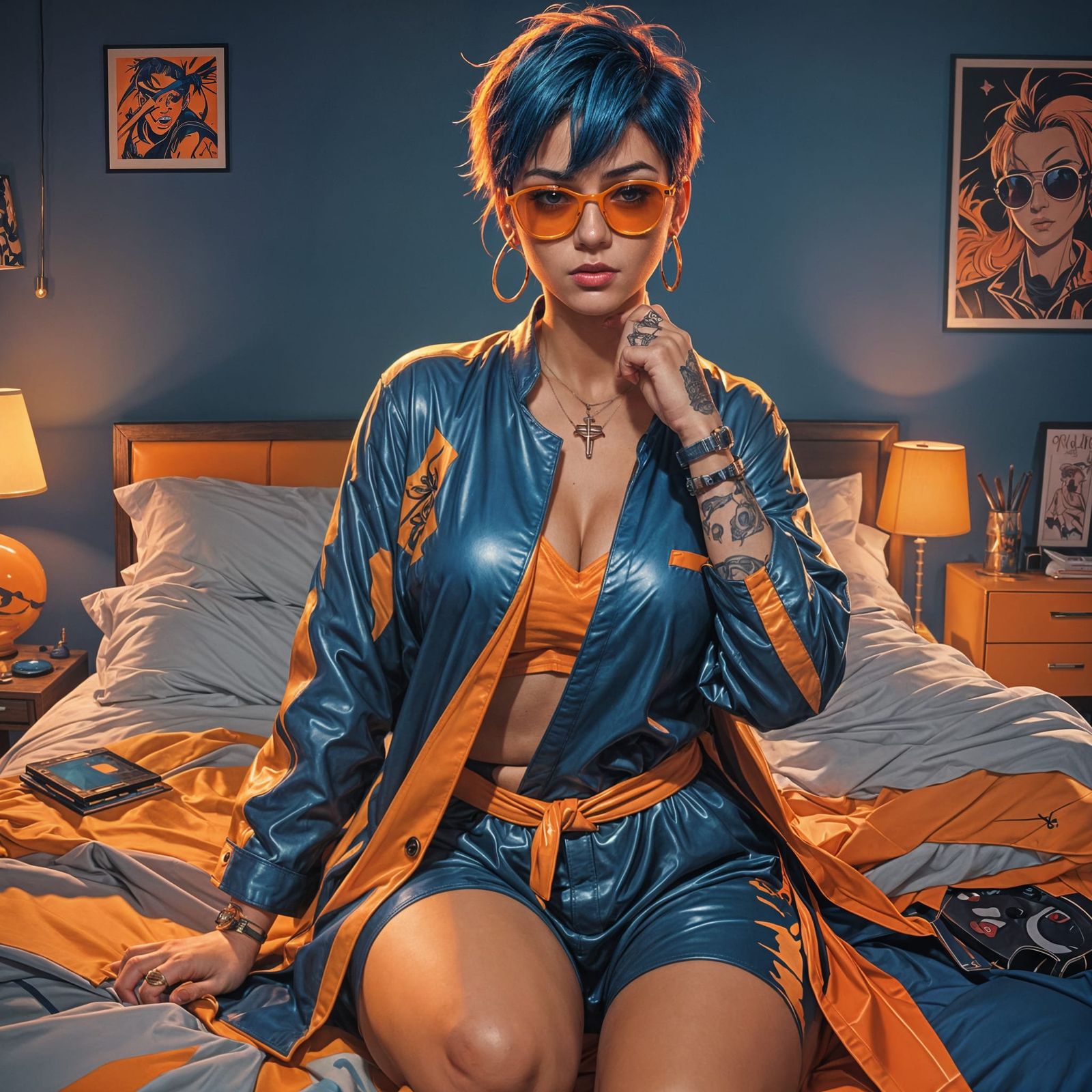 Brazilian Woman in Neon Evening Robe, Anime Style