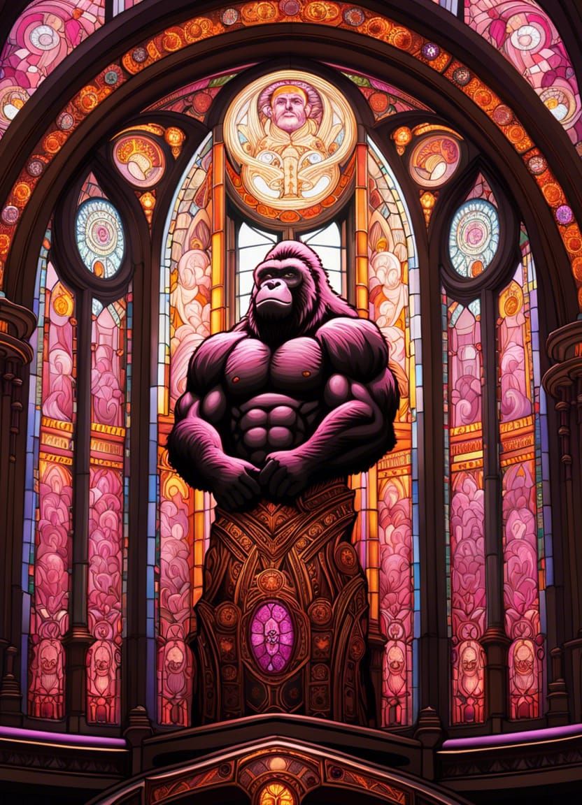Divine Gorilla Priest in Church Interior, Klimt Style
