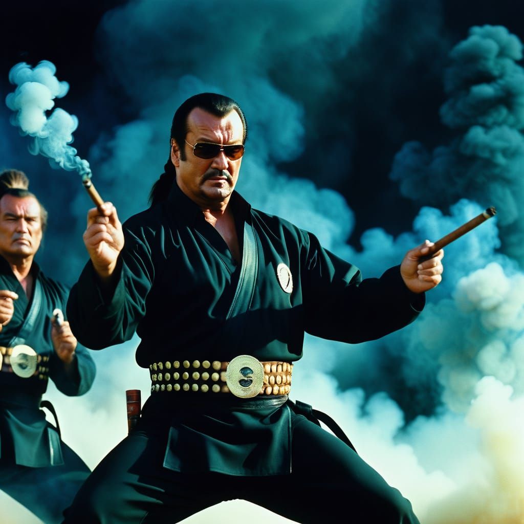 Five Men in Dynamic Acrobatic Poses Smoking Cigars