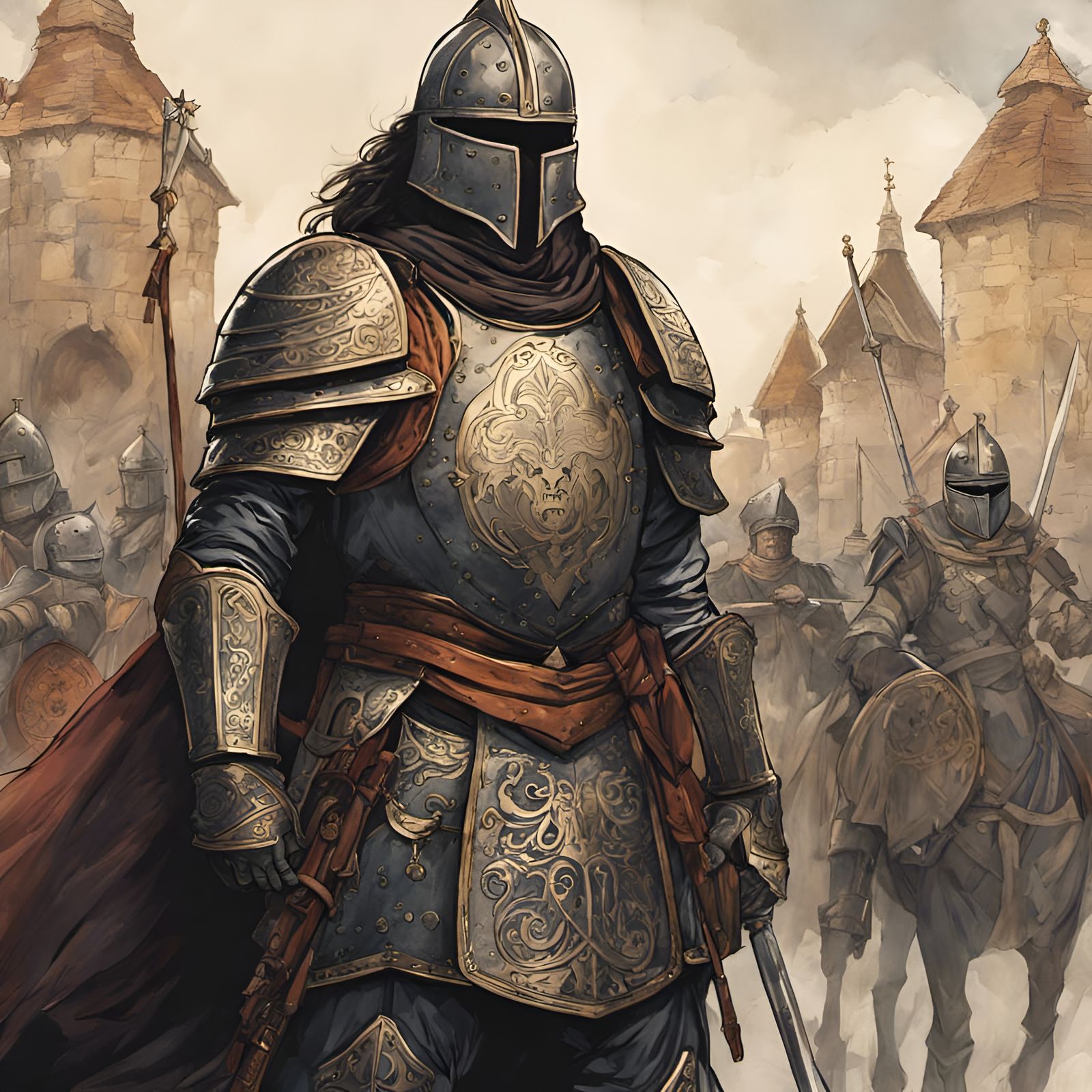 Knight in Día de los Muertos Armor, Watercolor Painting