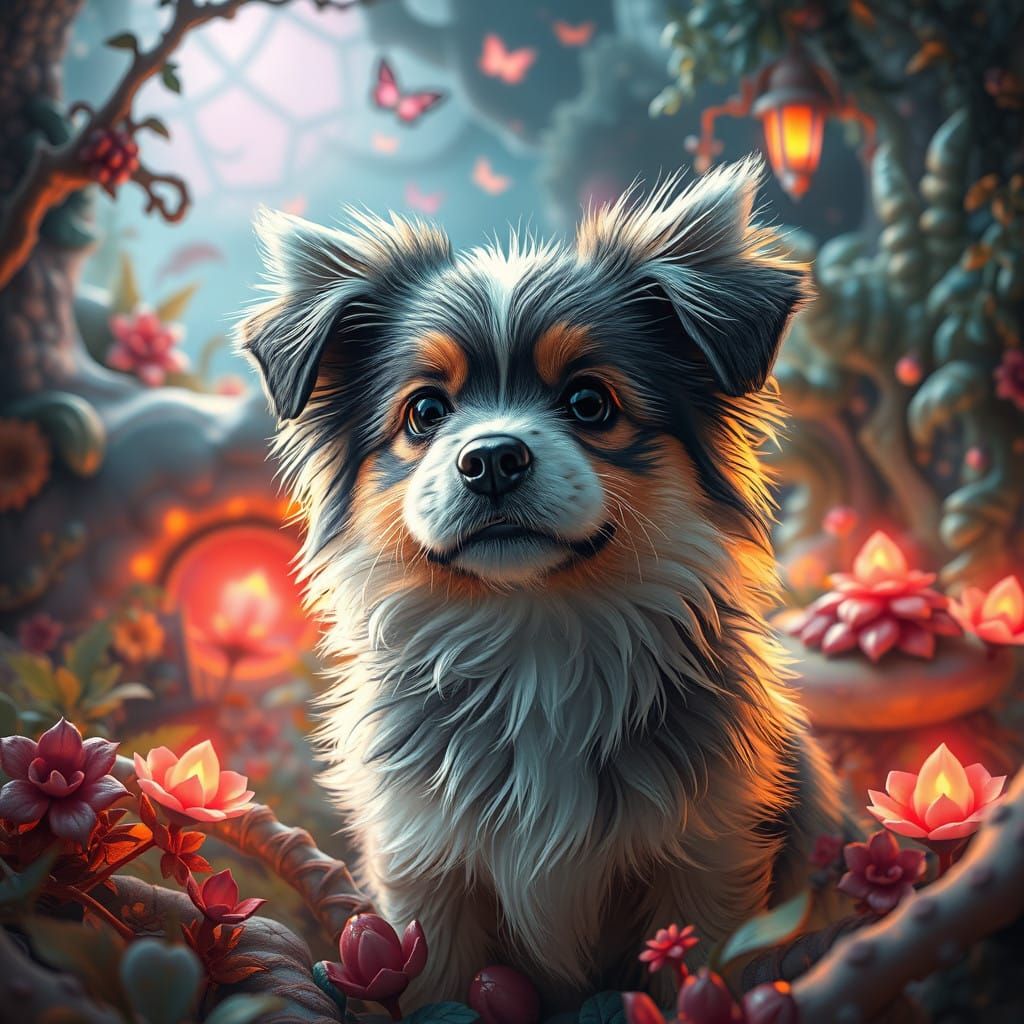 Whimsical Canine in Dreamlike Wonderland