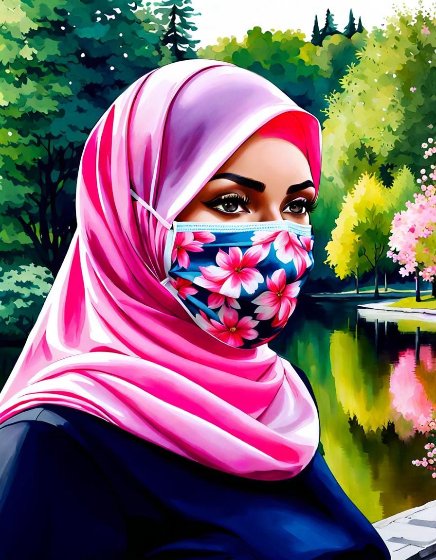 Beautiful Finnish Woman in Hijab Watercolor Portrait