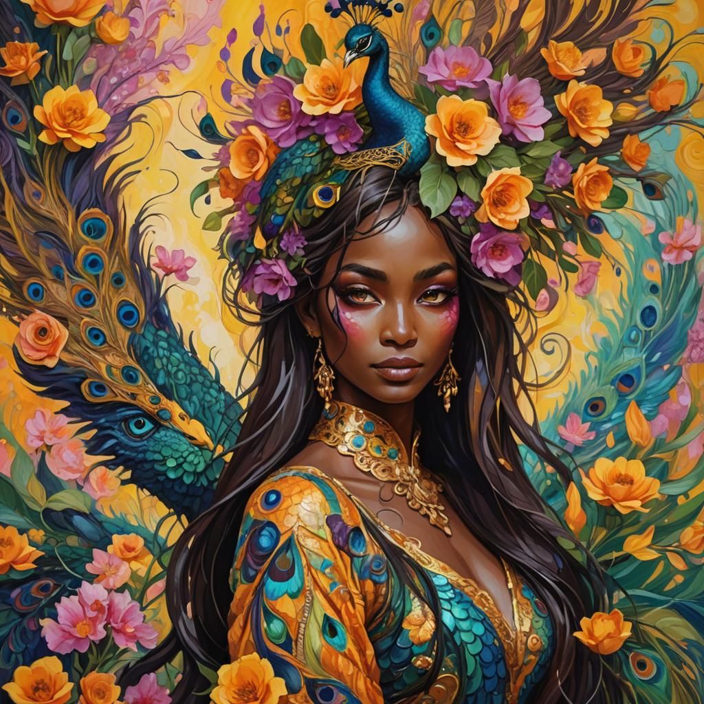 Dragon Peacock Woman in Abstract Fauvism Style