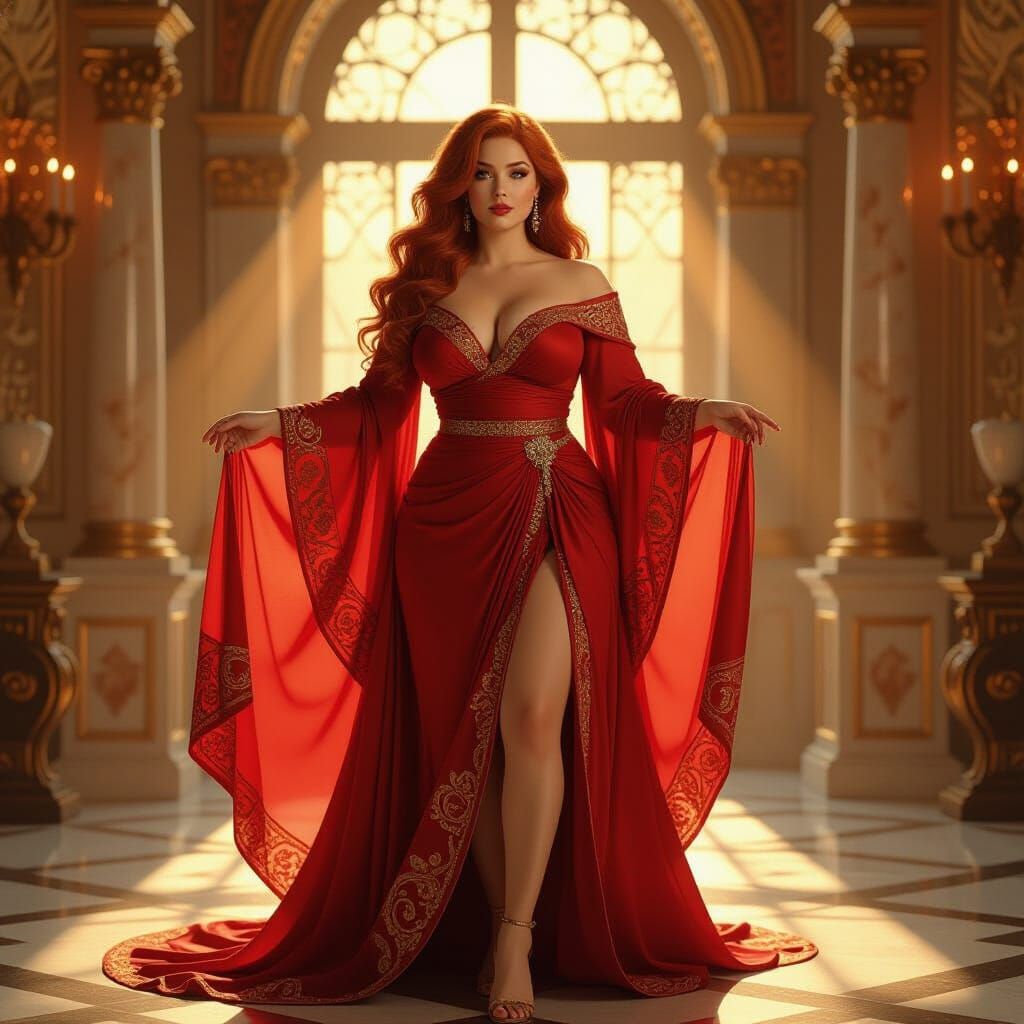 Art Nouveau Redhead in Opulent Ballroom