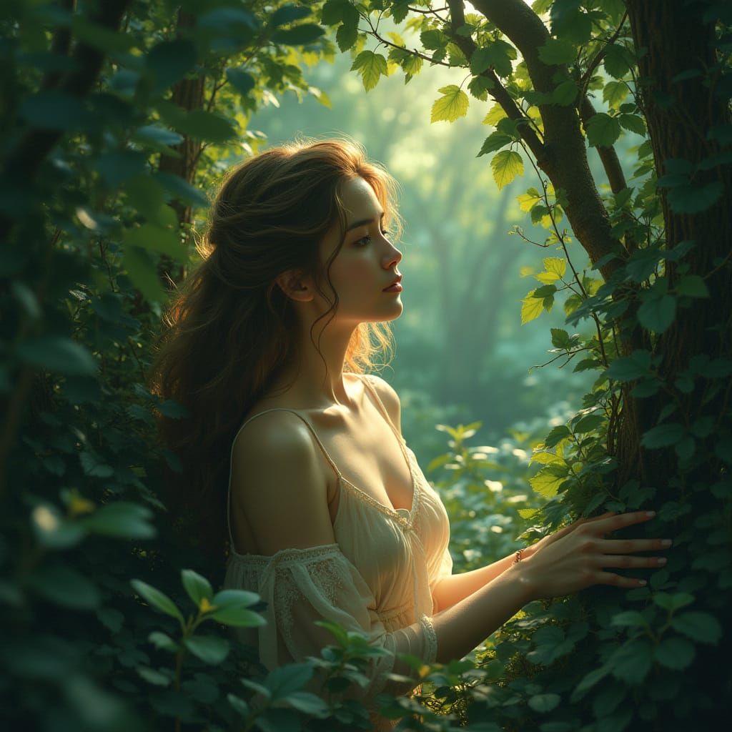Ethereal Forest Beauty in Magical Realism Style