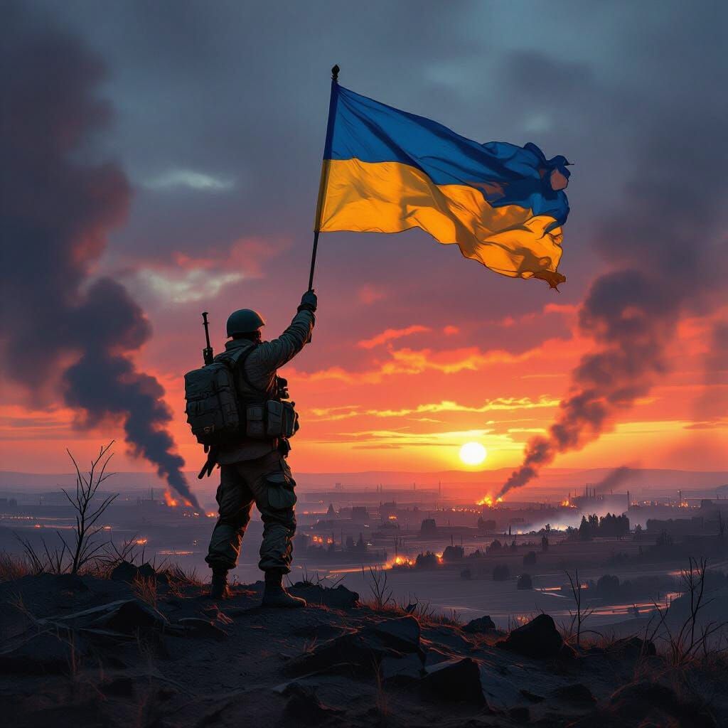 Heroic Ukrainian Soldier Claims Victory at Sunset