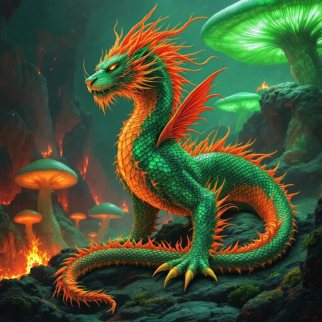 Lion-Dragon Hybrid with Chrome Scales and Neon Highlights