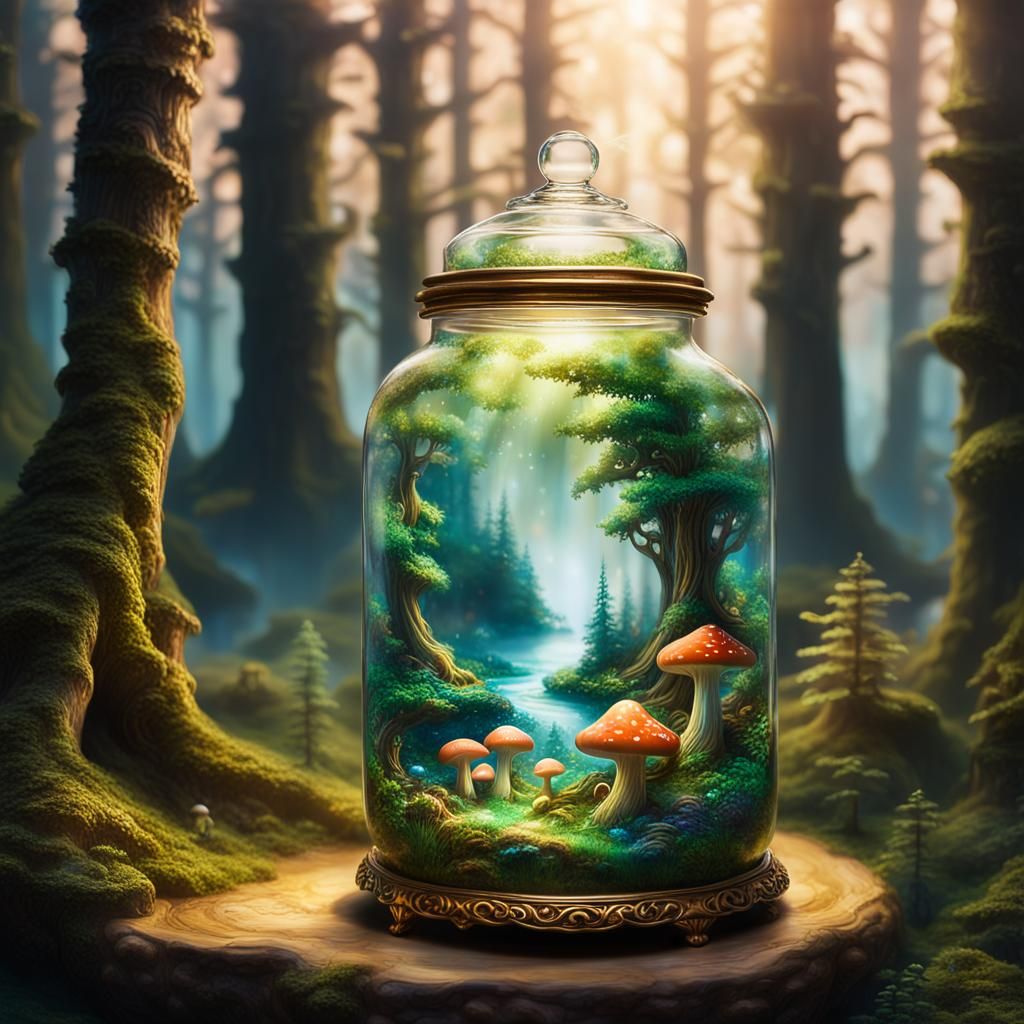 Miniature Fantasy World in Glass Jar