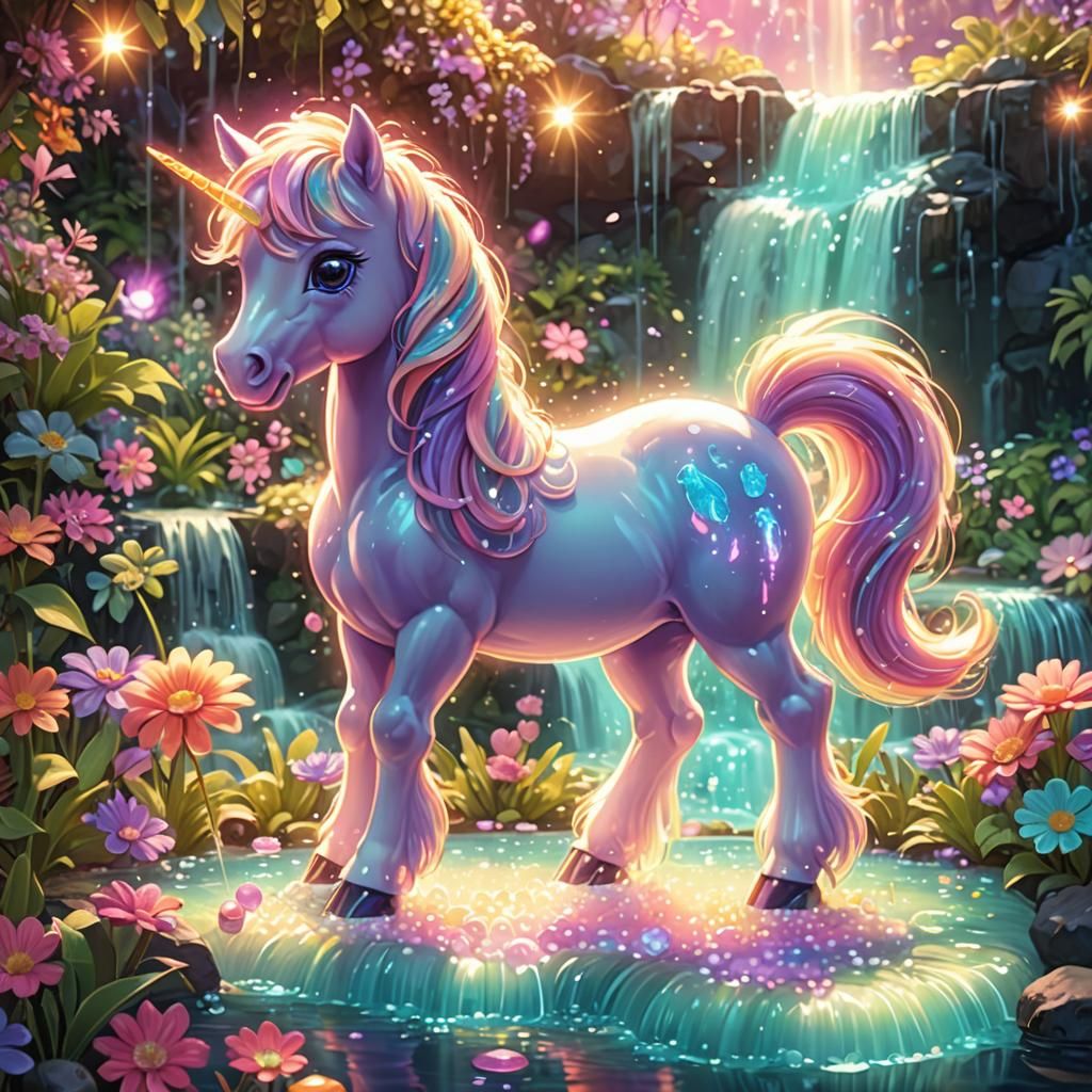 Chibi Pony in Bioluminescent Garden, Candy Art