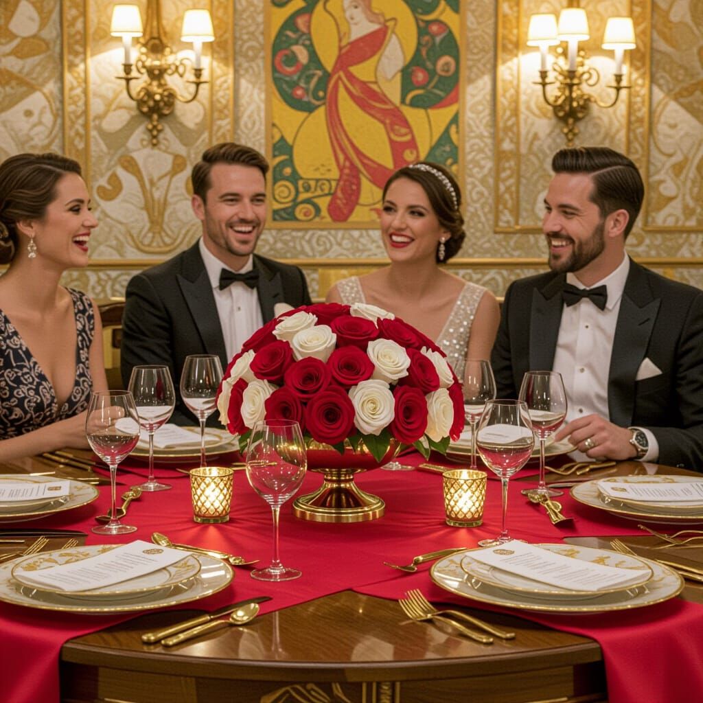 Luxurious Dinner Table with Champagne in Art Nouveau Style