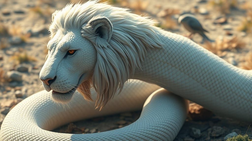 White Lion Snake Hybrid in Digital Painting Style