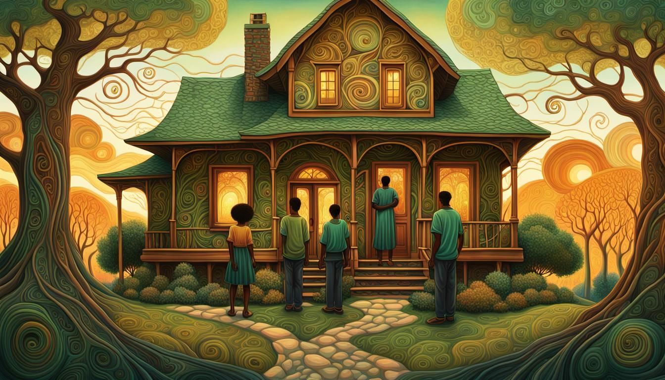 Black Family in Surrealist Landscape, Digital Art