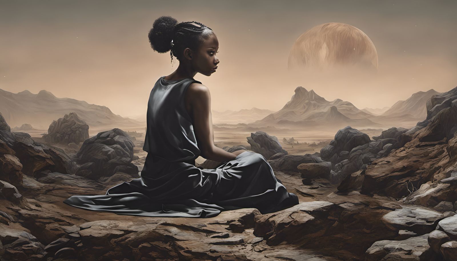 Lonely Girl Watching Couple: Dark Academia Airbrush Art