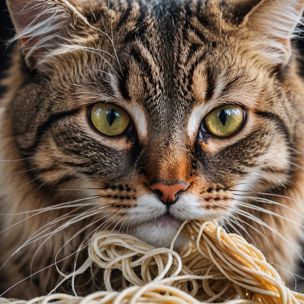 Macro Photo of Cat Playing with Wool and Spaghetti