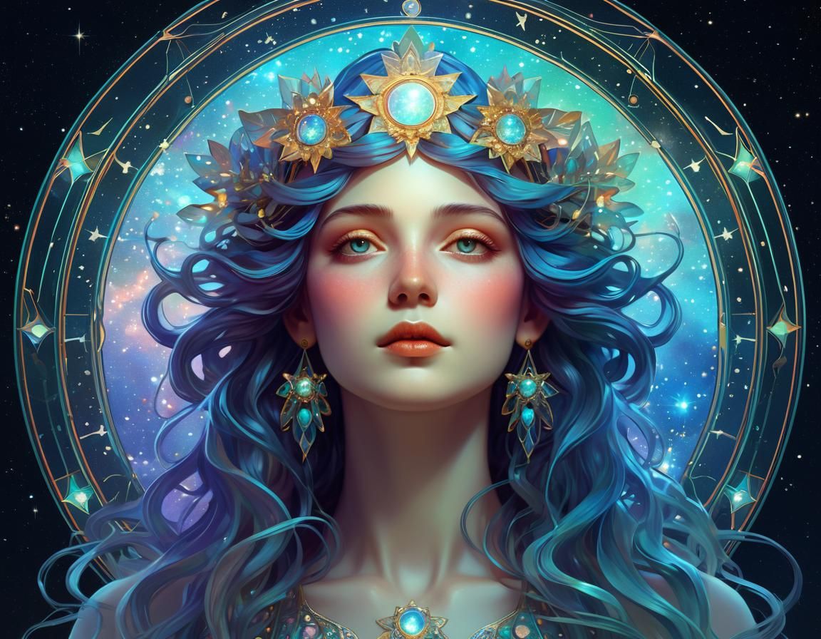 Pleiades Goddess: Art Nouveau Digital Portrait