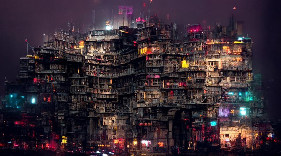 Cyberpunk Cityscape at Night: Neon Brutalist Architecture