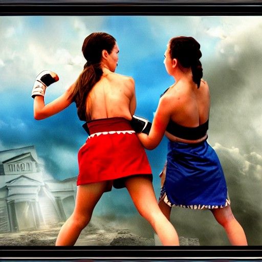 Dramatic Fight Scene: Two Women in Detailed Matte Painting