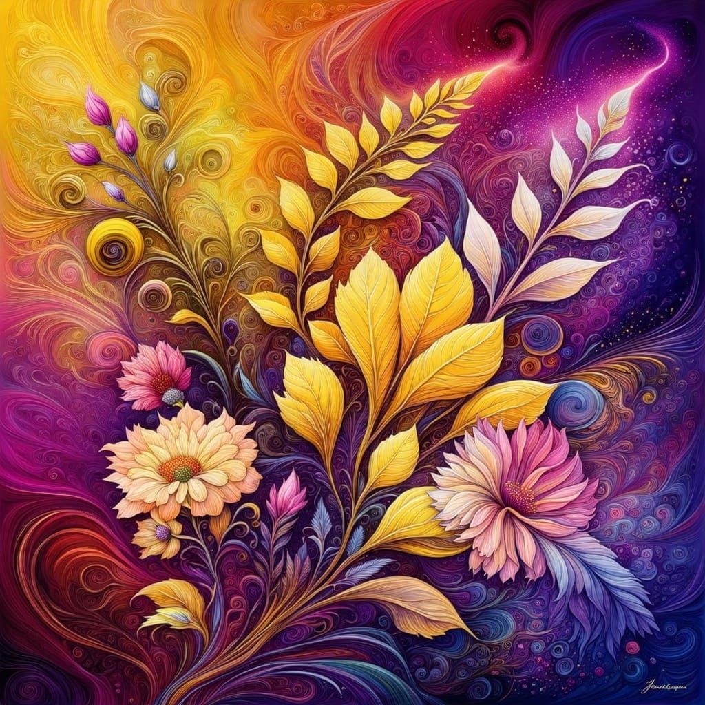 Cubist Mimosa Bouquet in Surrealist Style