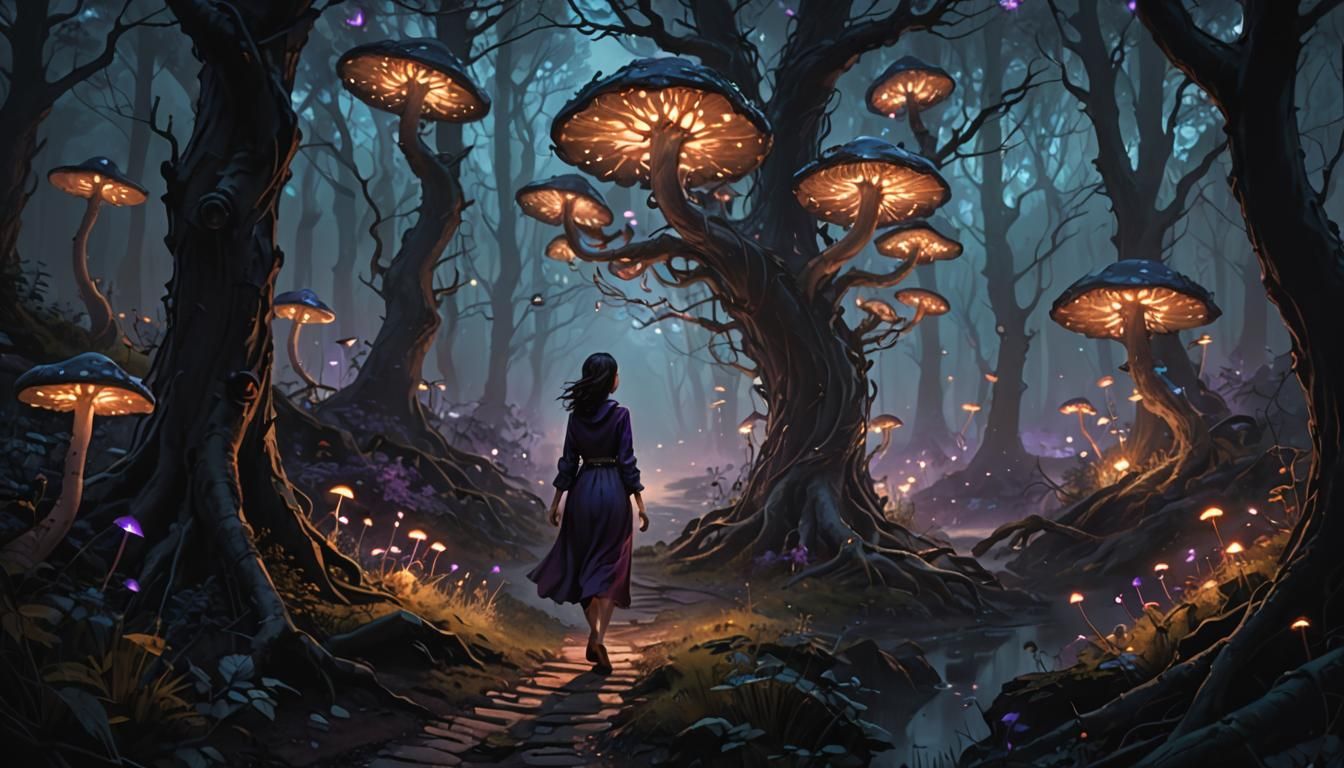 Eerie Woman in Dark Fantasy Forest Concept Art