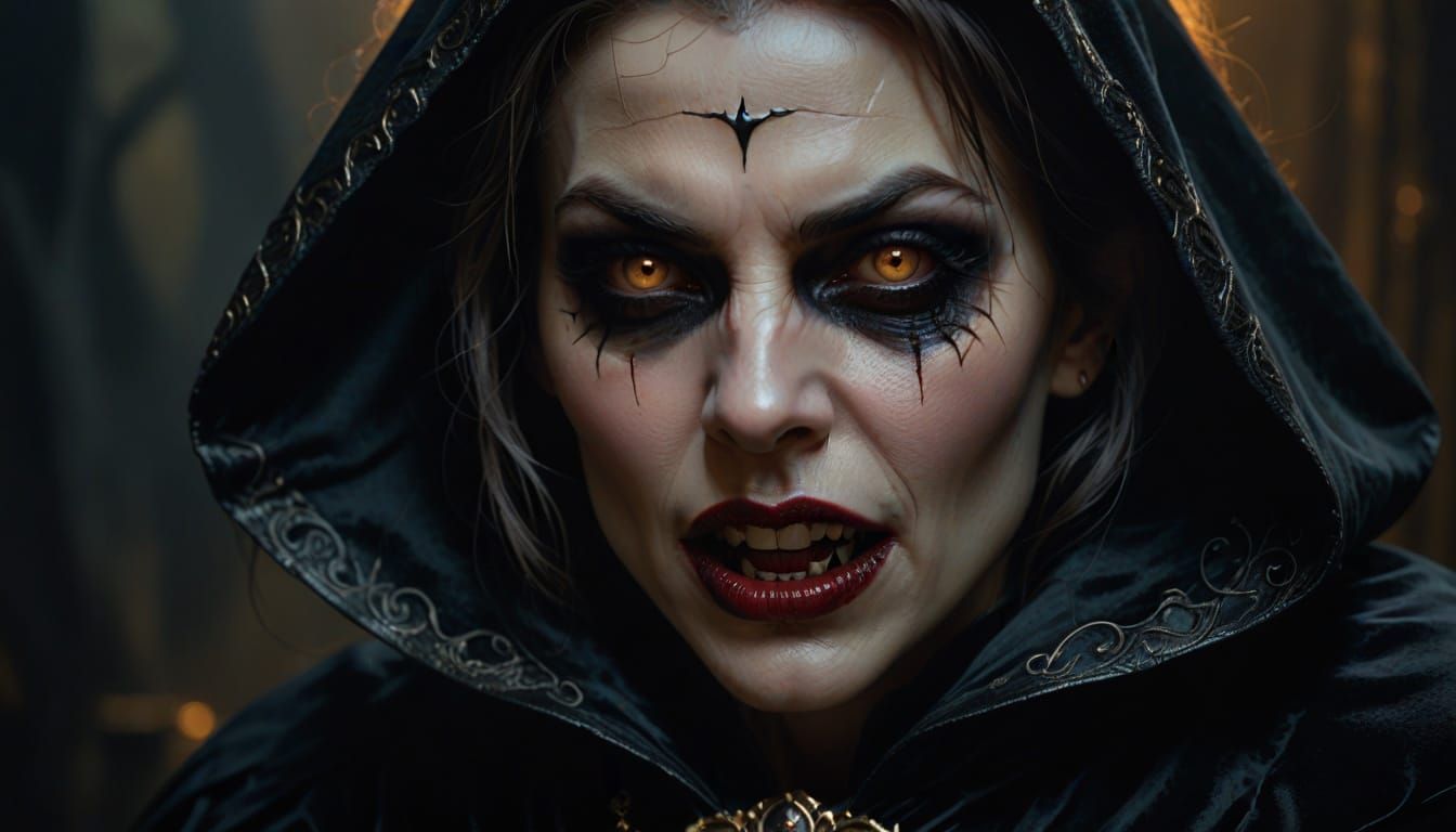 Sensual Vampire Portrait in Gothic Oil Painting Style