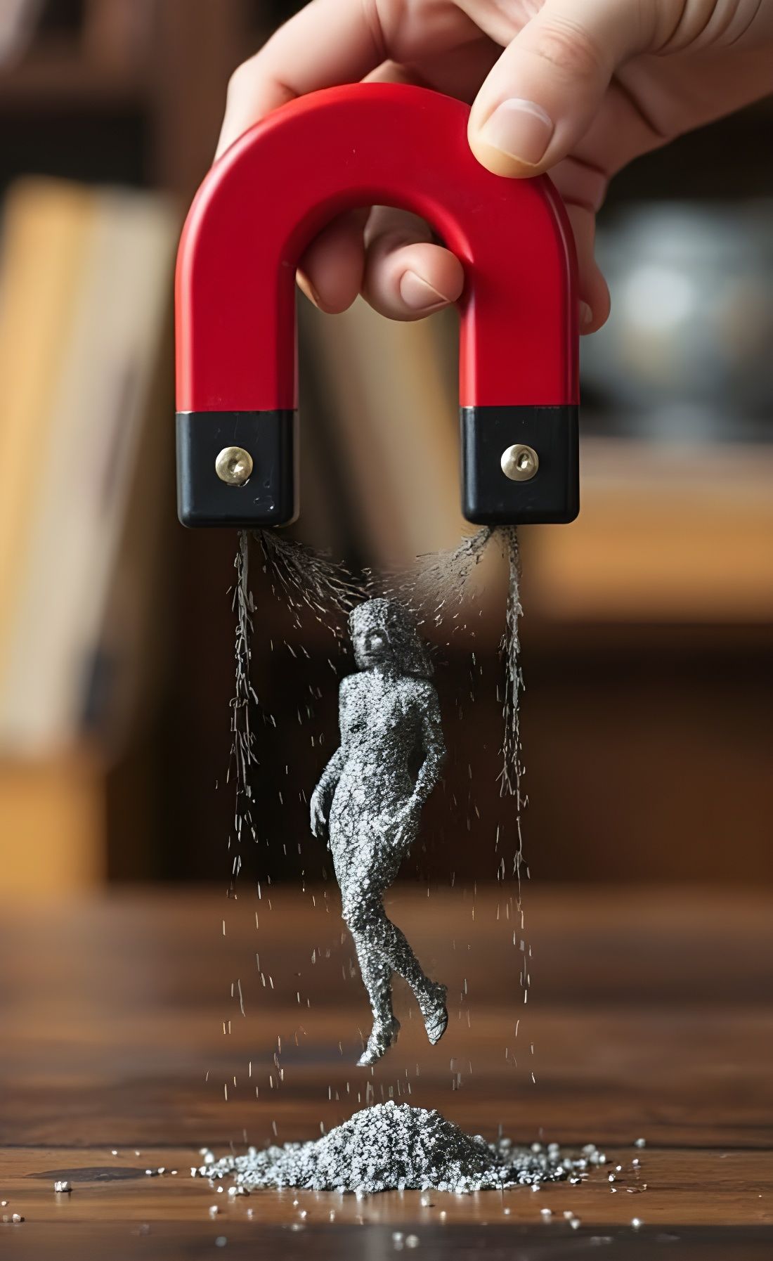 Iron filings Form Abstract Woman in Magnetic Attraction Scen...