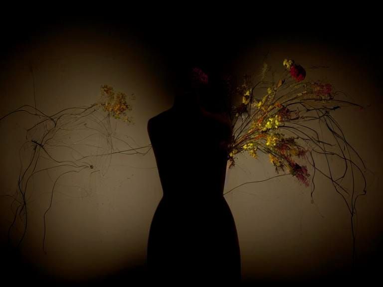 Dry Flowers by Window in Pollock-Vermeer Style