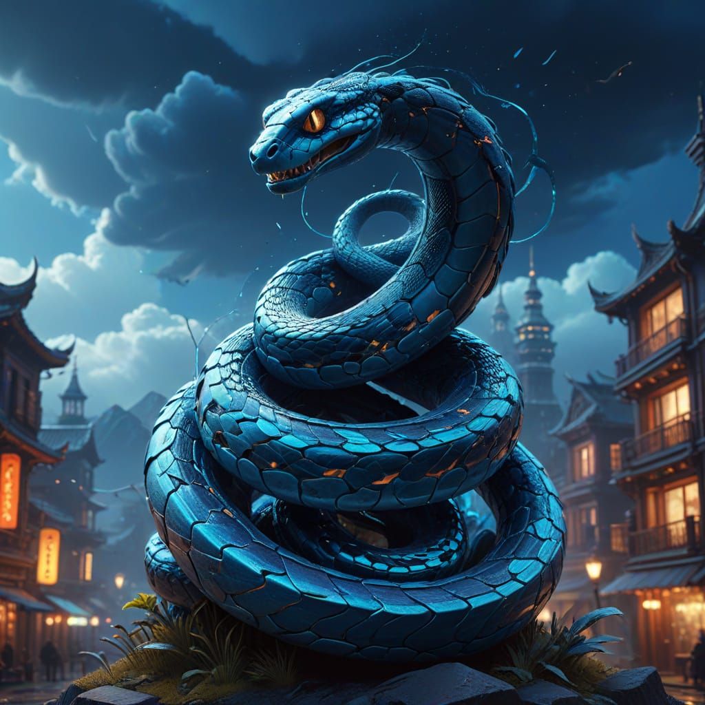 Ethereal Snake in Flight, Radiant and Glowing