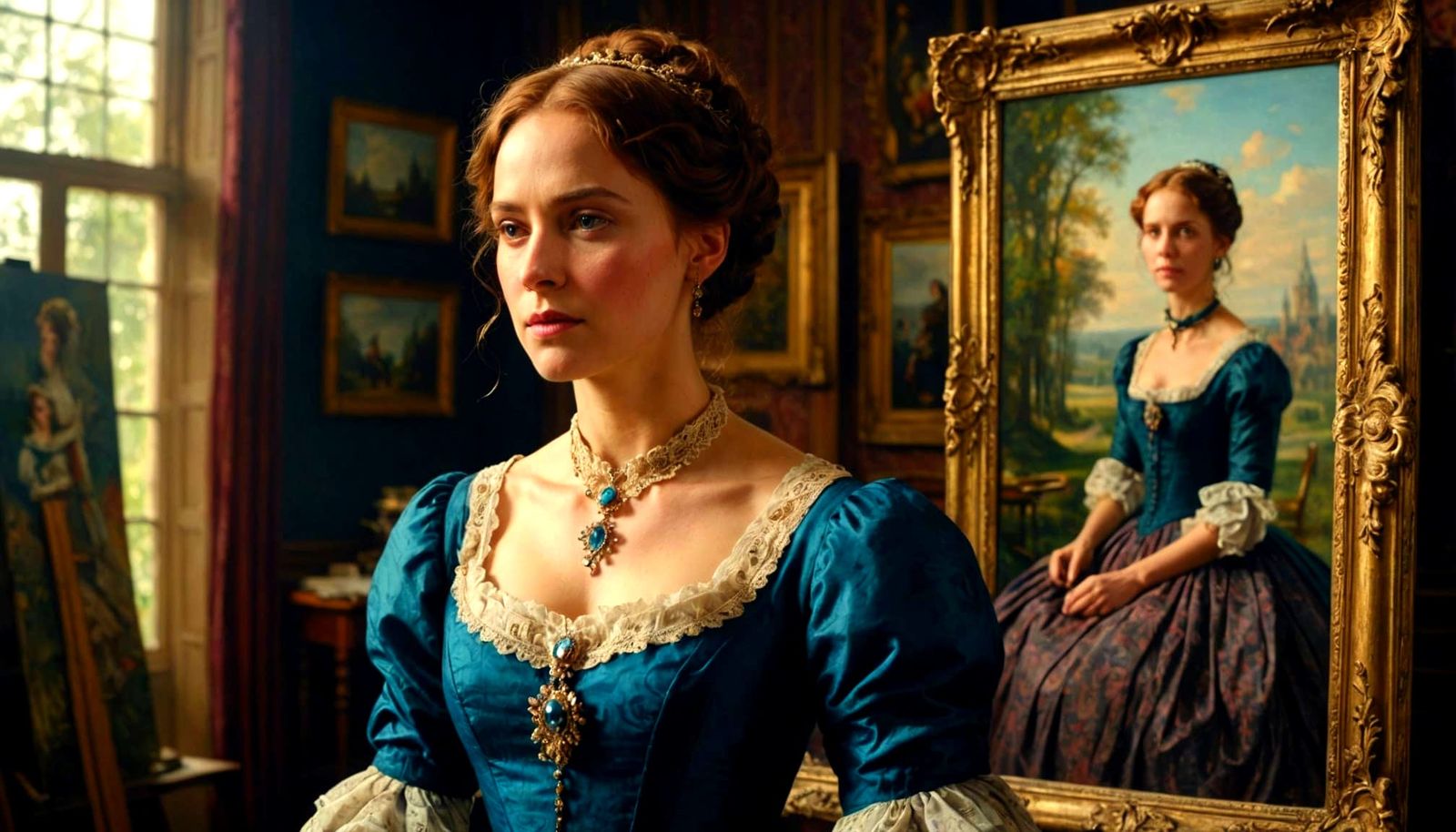 Victorian Woman Steps From Painting in Hyperrealistic Style