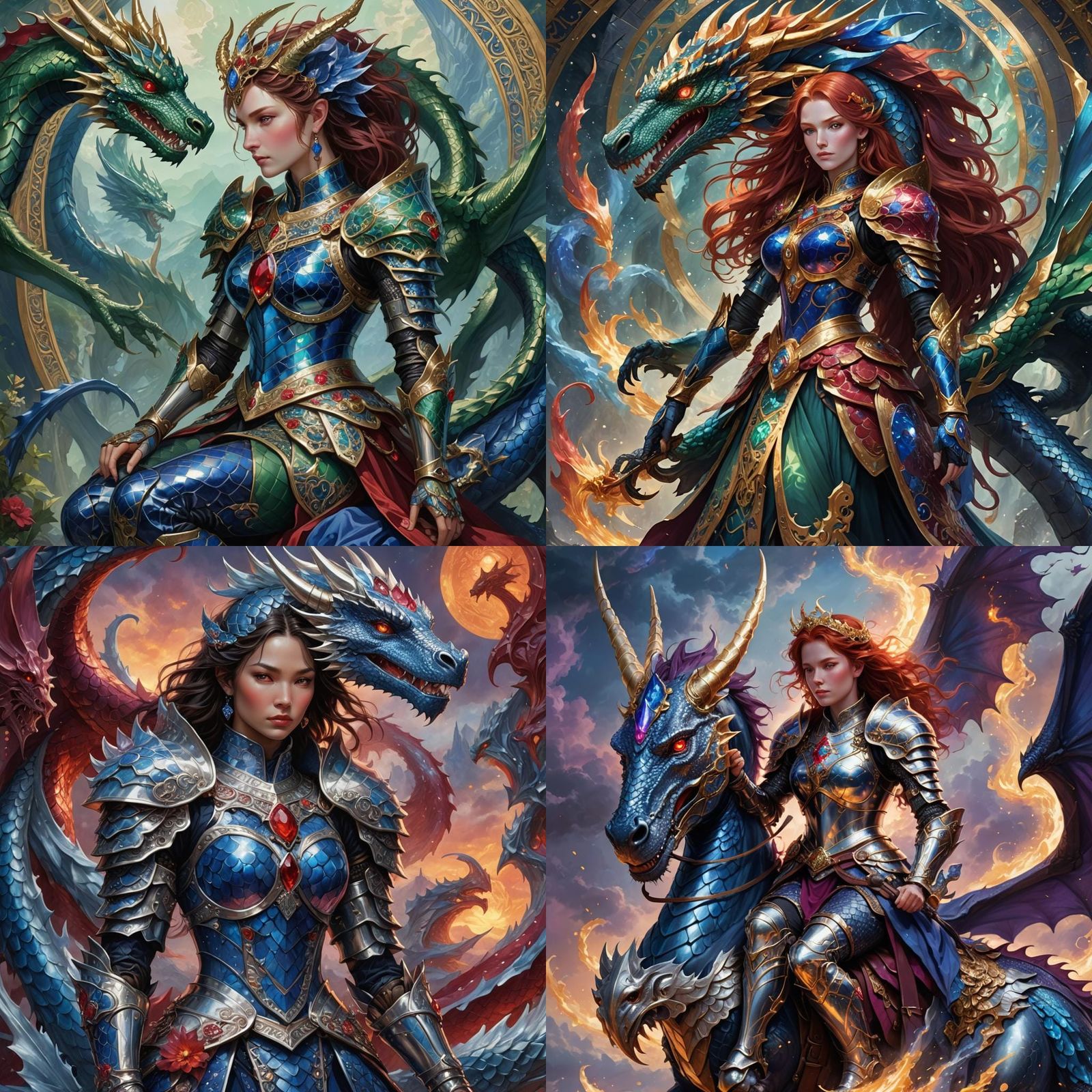 Ruby Knight Rides Sapphire Dragon: Hyperdetailed Portrait