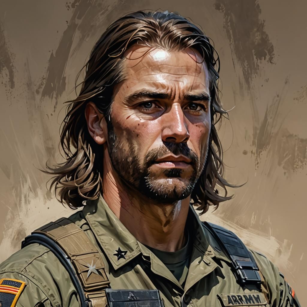 Army Portrait in Painterly Sketch Style