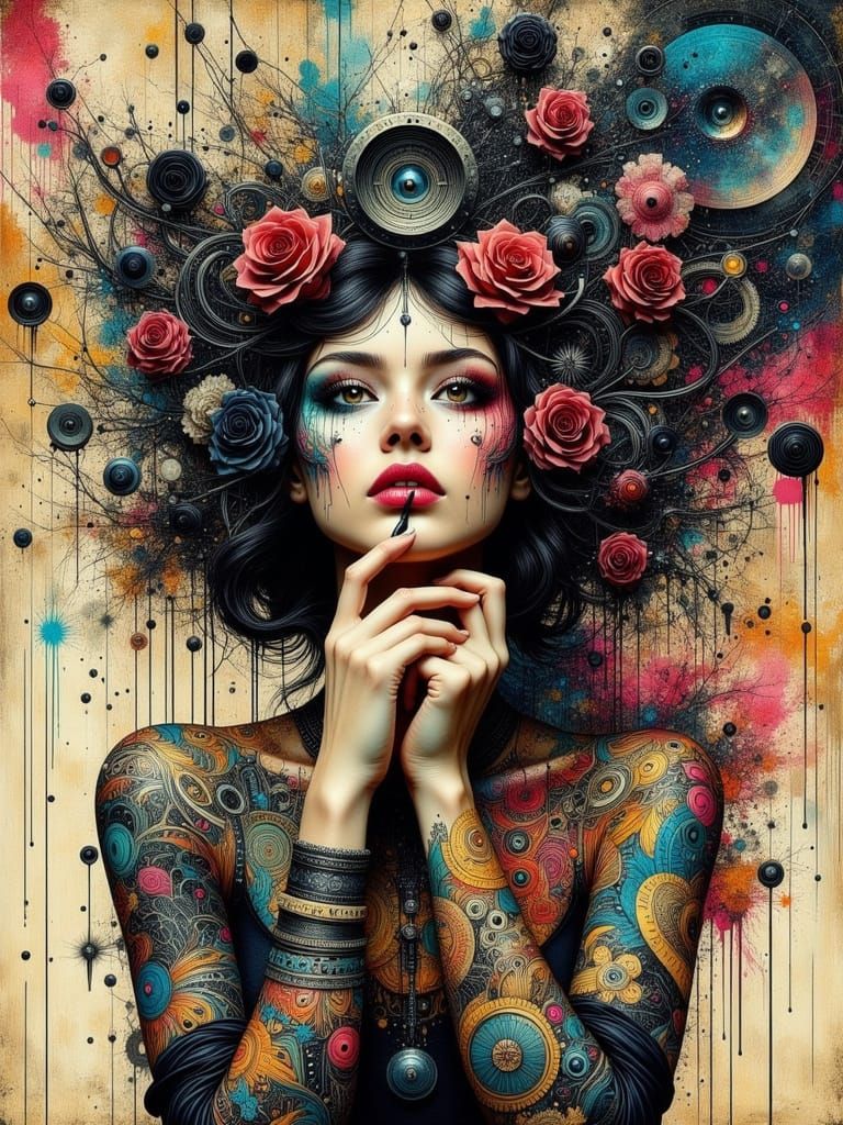 Colorful Abstract Woman in Mixed Media Style