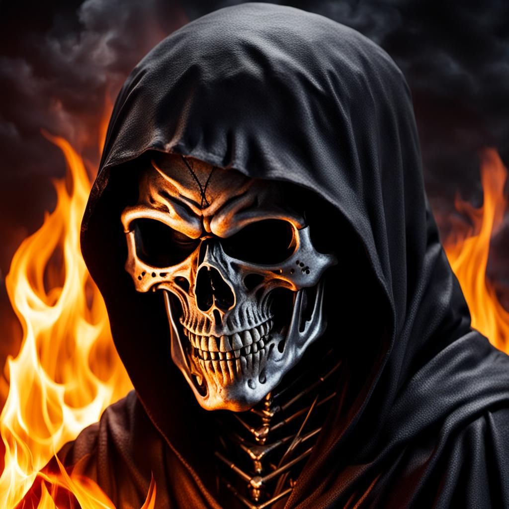 Grim Reaper Face Lit by Flame