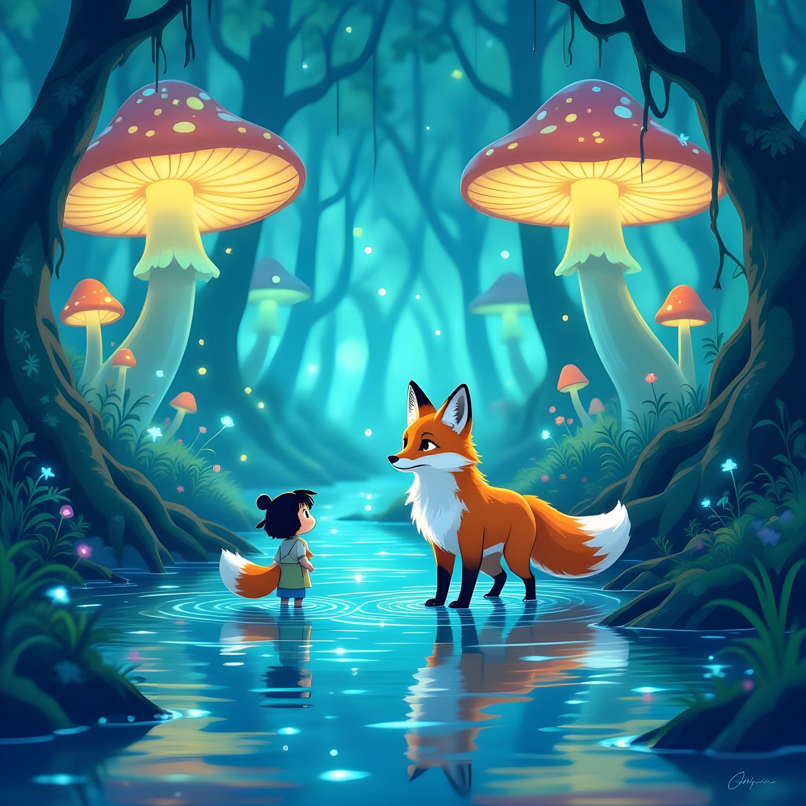 Ethereal Fox Spirit Guides Travelers Through Bioluminescent ...