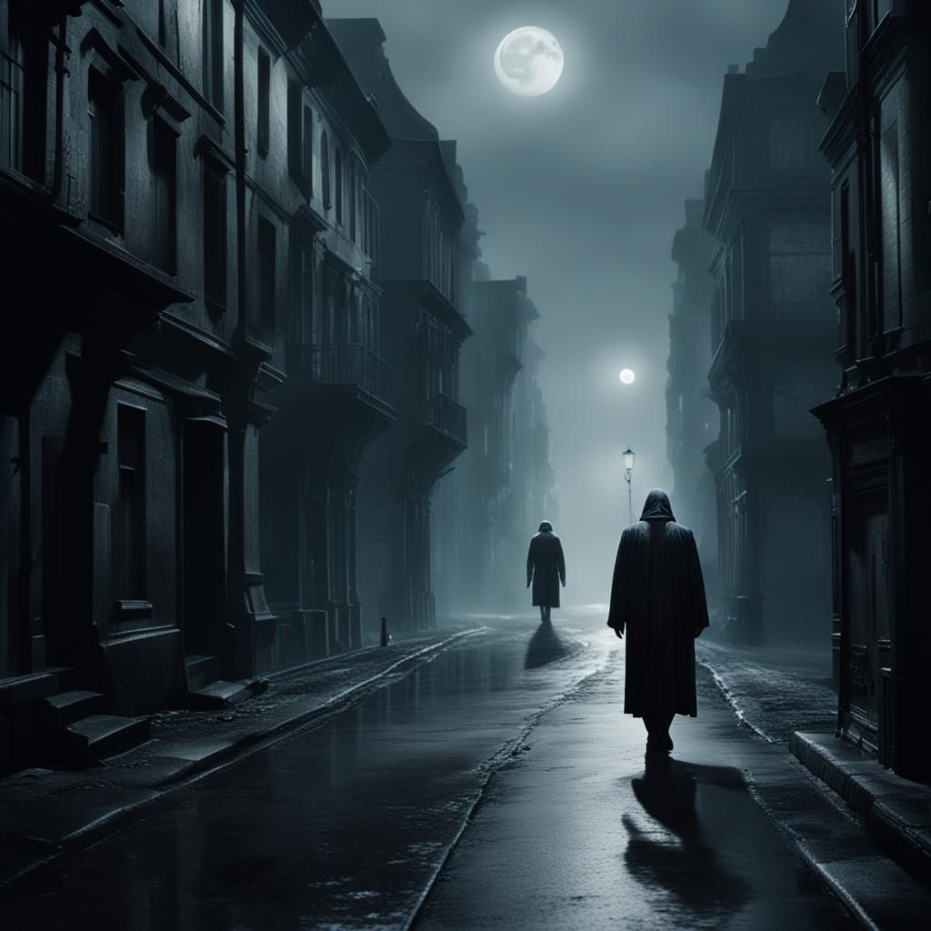 Ethereal Moonlit Cityscape in Atmospheric Lighting