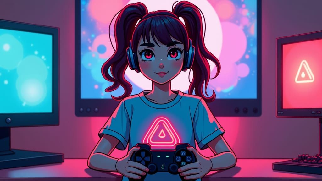 Gaming Girl in Futuristic Neon Style