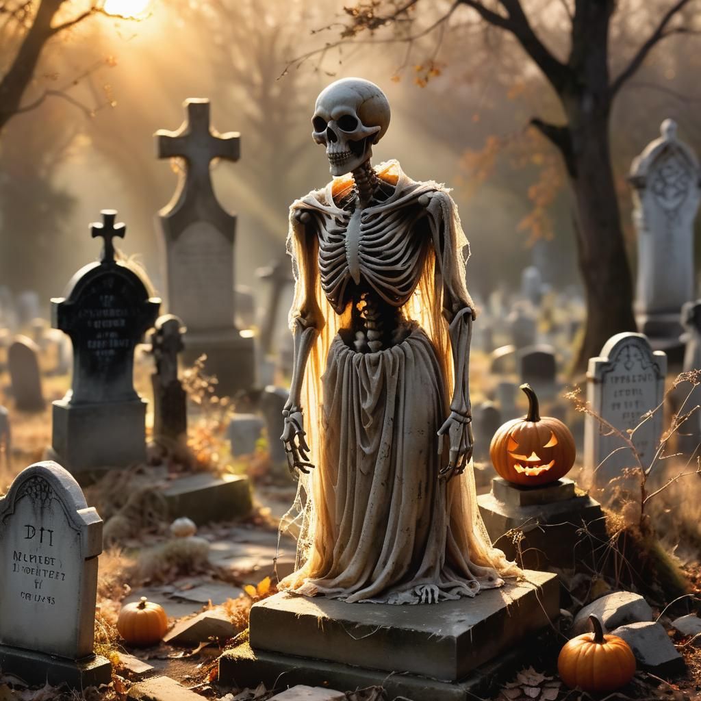Pumpkin Spirit in Cemetery: Ethereal Fantasy Art