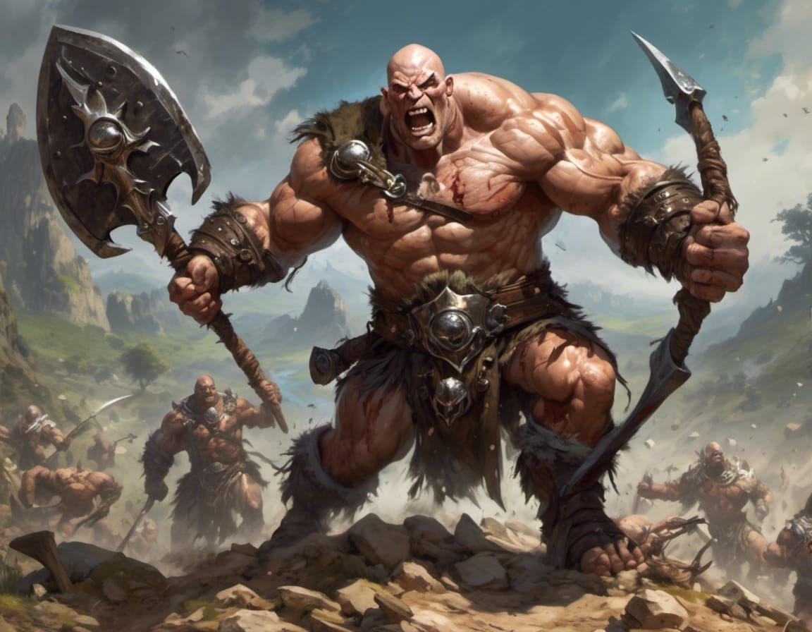 Bald Barbarian Goliath Character in Digital Painting Style