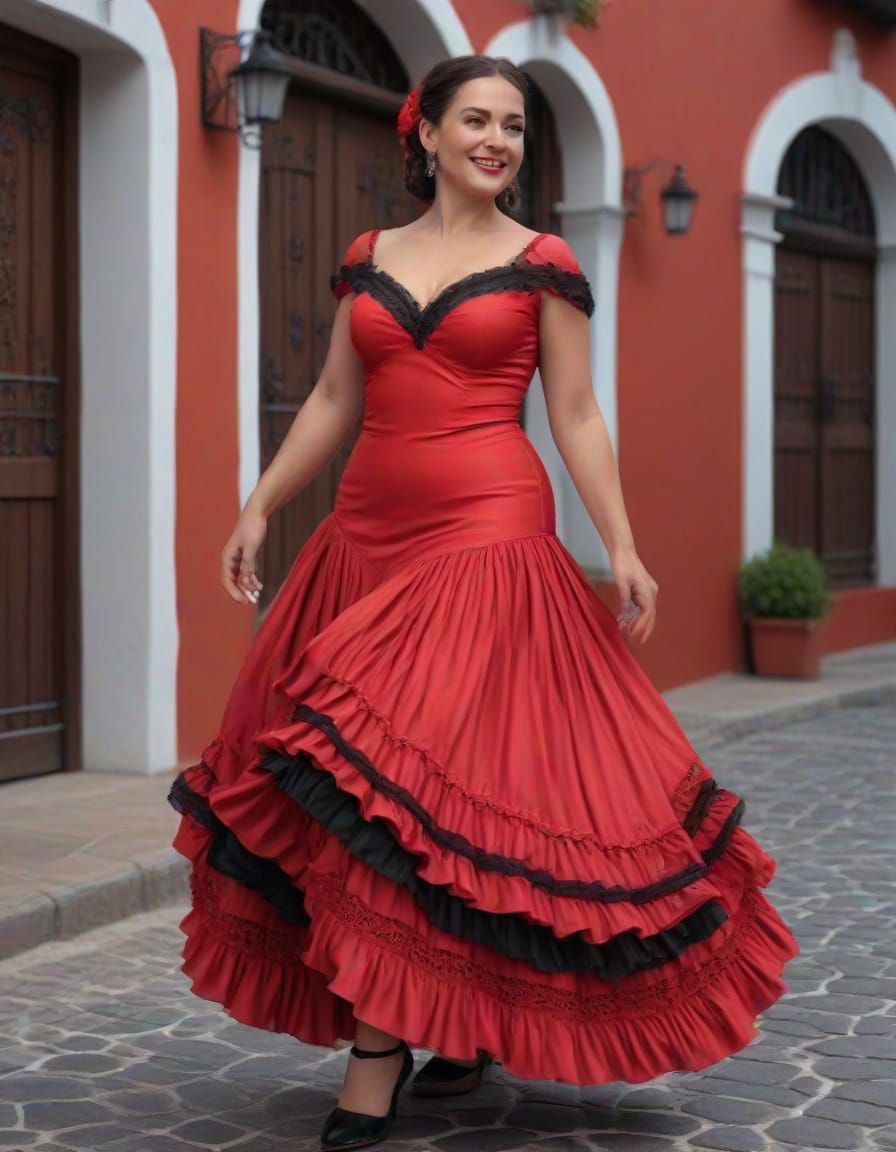 Spanish Flamenco Dancer in Traditional Red Dress