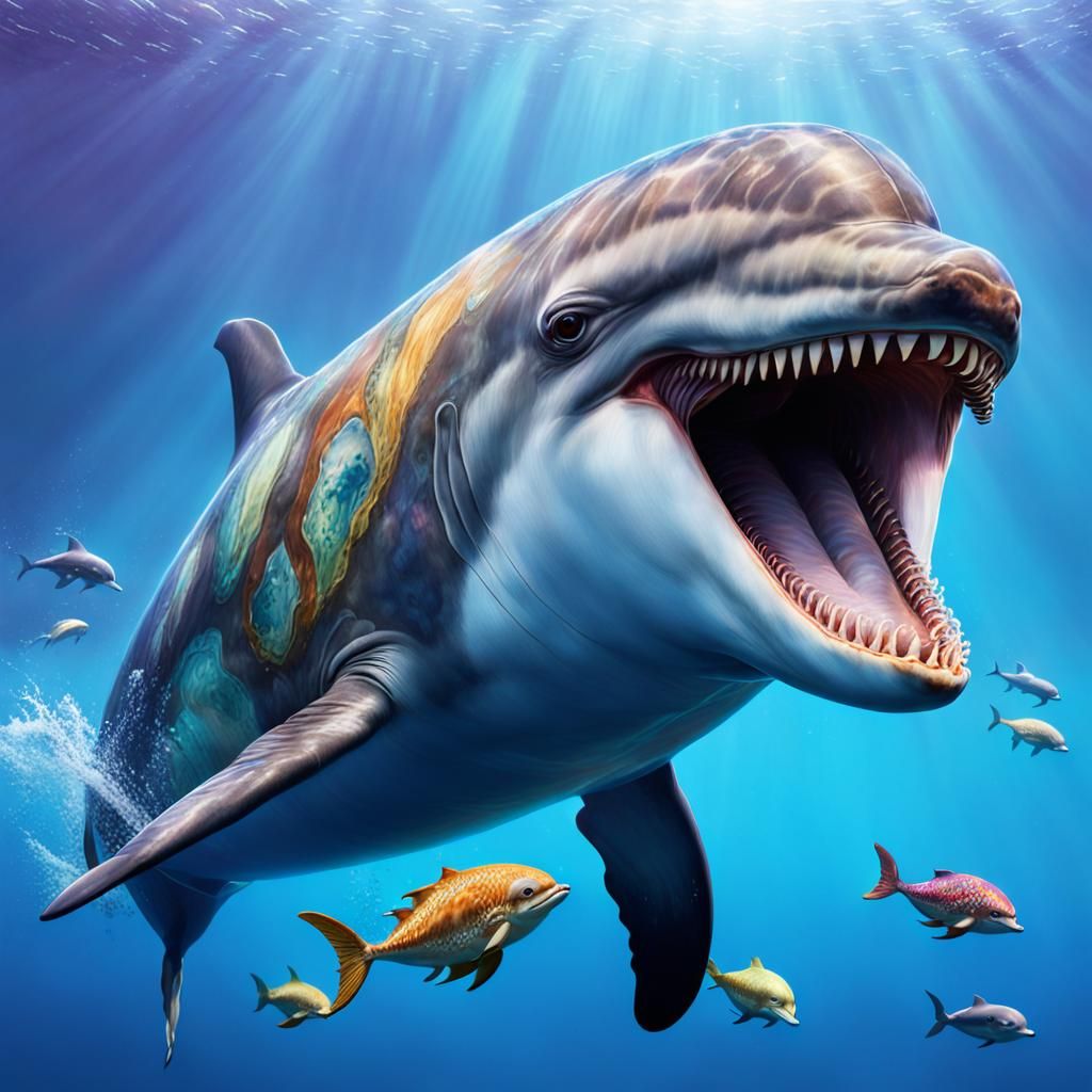 Prehistoric Dolphin with Nautilus in Hyperrealistic Style