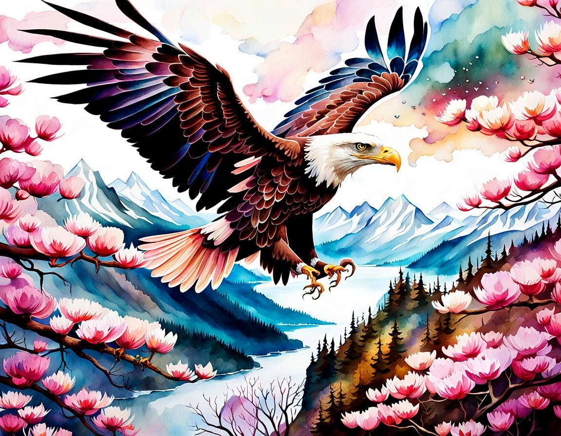 Bald Eagle Fantasy in Digital Watercolor Style