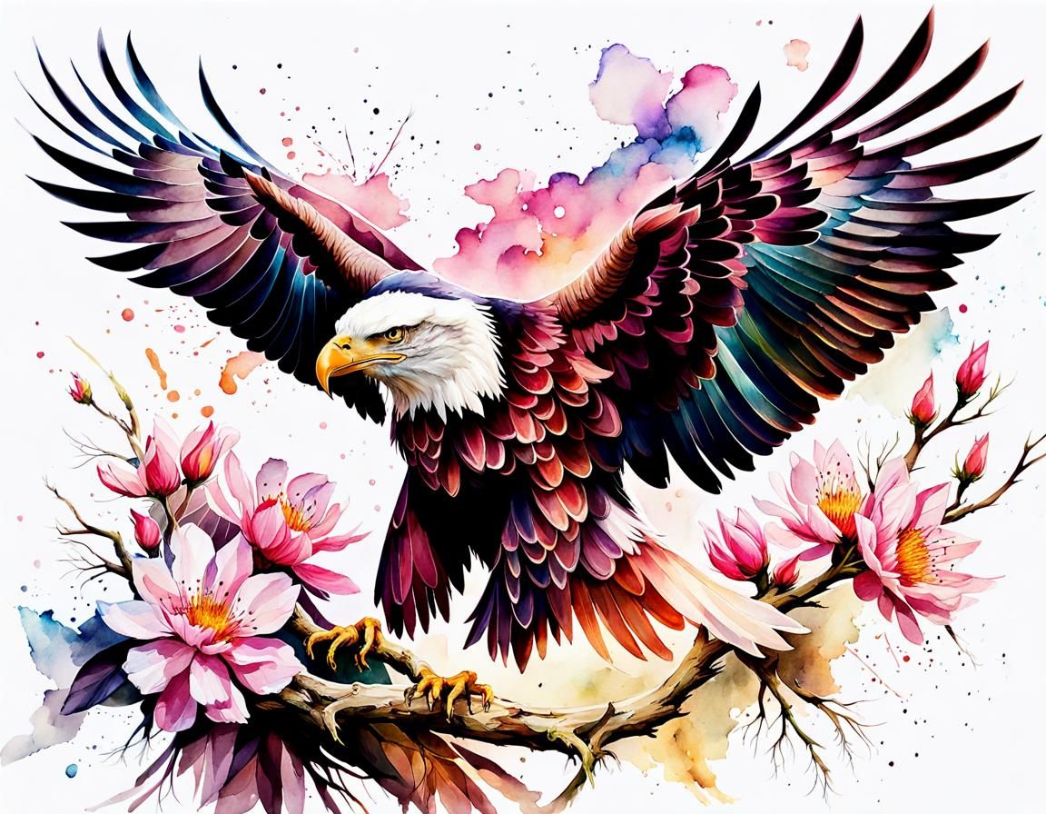 Fantasy Bald Eagle in Digital Watercolor Illustration