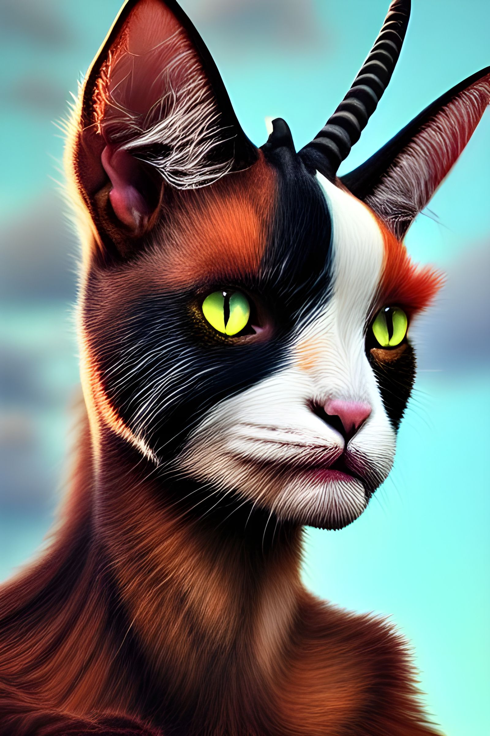 Anthropomorphic Cat-Goat Girl Portrait in Photorealistic HDR