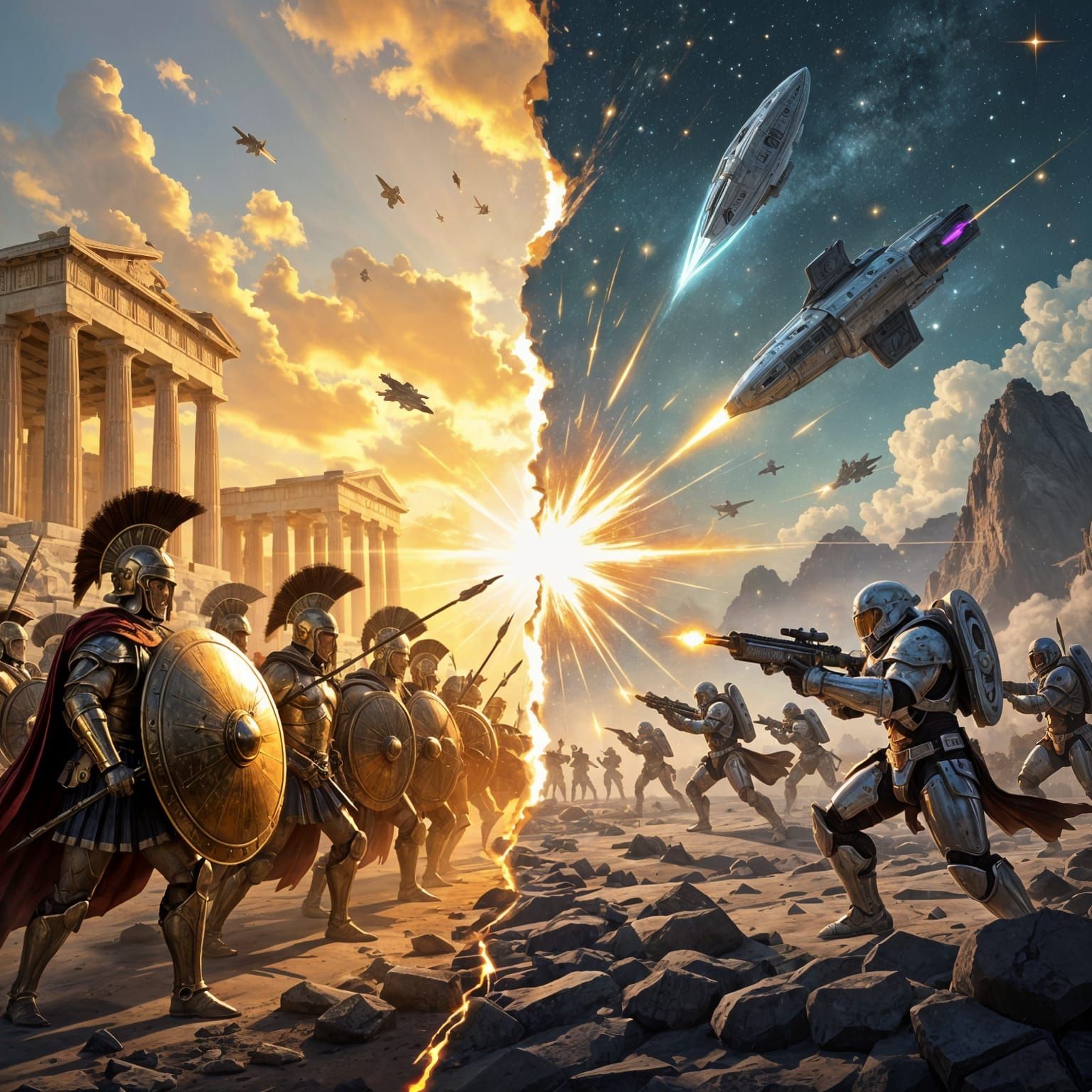 Ancient Hoplites Clash with Futuristic Marines in Cosmic War
