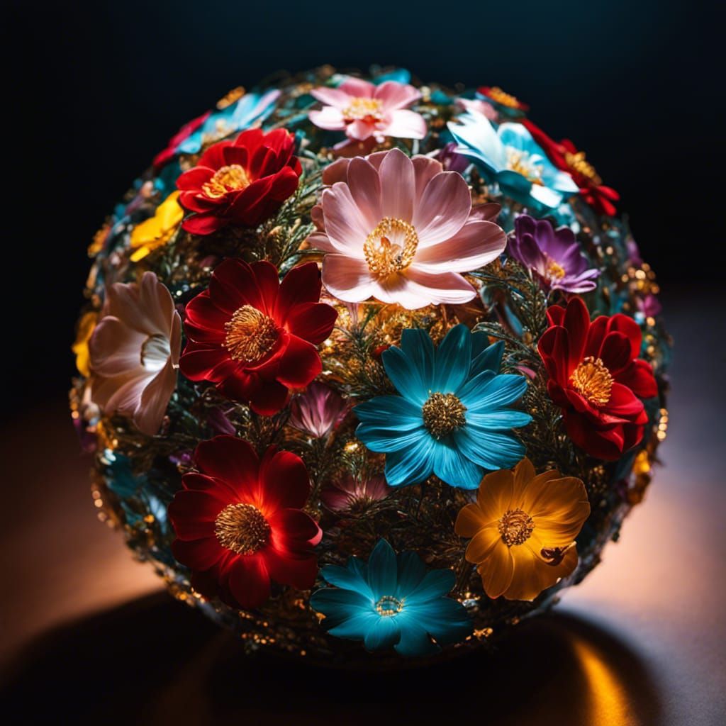 Glass Sphere with Gladiolas in Detailed Digital Painting Sty...